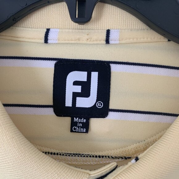 Footjoy Yellow Striped Short Sleeve Polo Shirt VCSP Crest Logo XL Golf Stretch - Picture 3 of 8